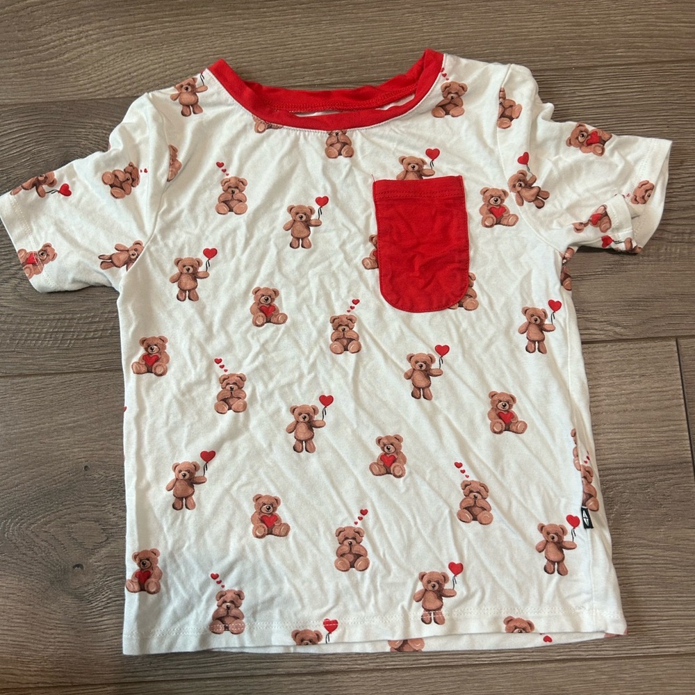 Kyte BABY White Tee with Red Trim & Teddy Print
